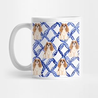 King Charles spaniels and blue lattice seamless pattern Mug